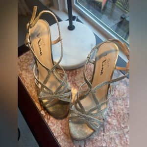 Nina Gold and Rhinestone Dress Heel 8.5